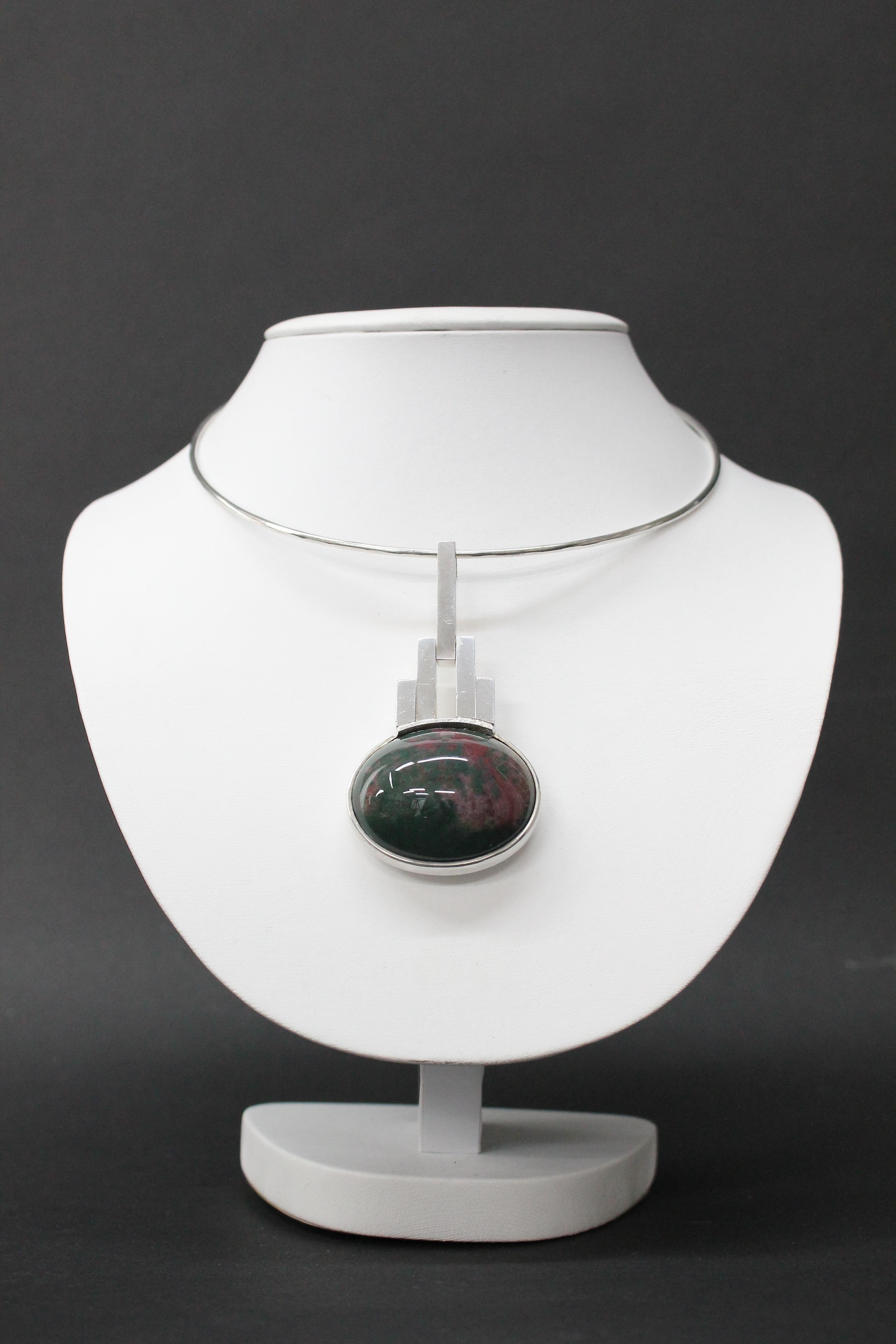 Elon Aronhill Sweden 1967 Sterling Silver with Heliotrope / Bloodstone Pendant 5