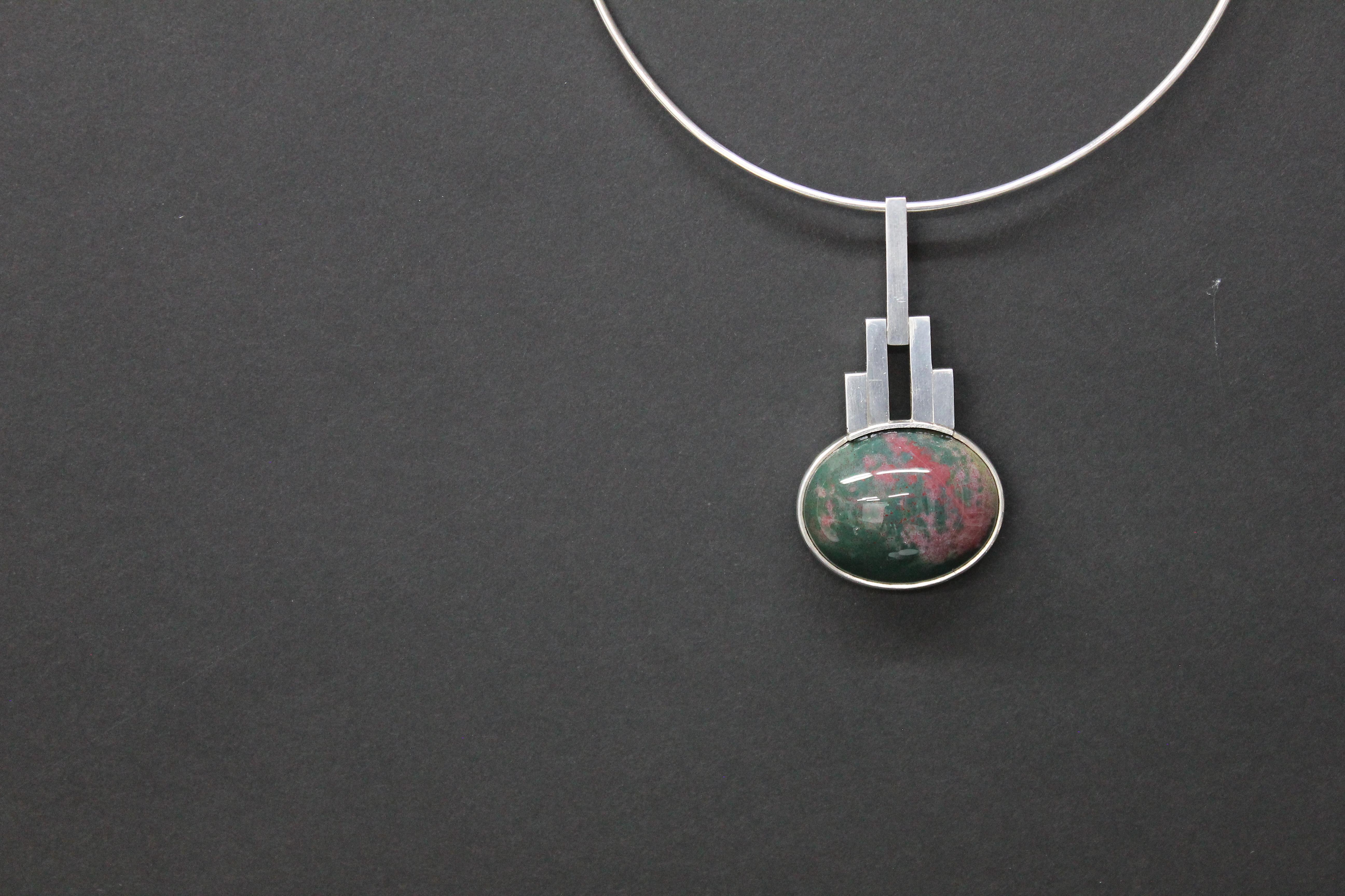 Elon Aronhill Sweden 1967 Sterling Silver with Heliotrope / Bloodstone Pendant 9