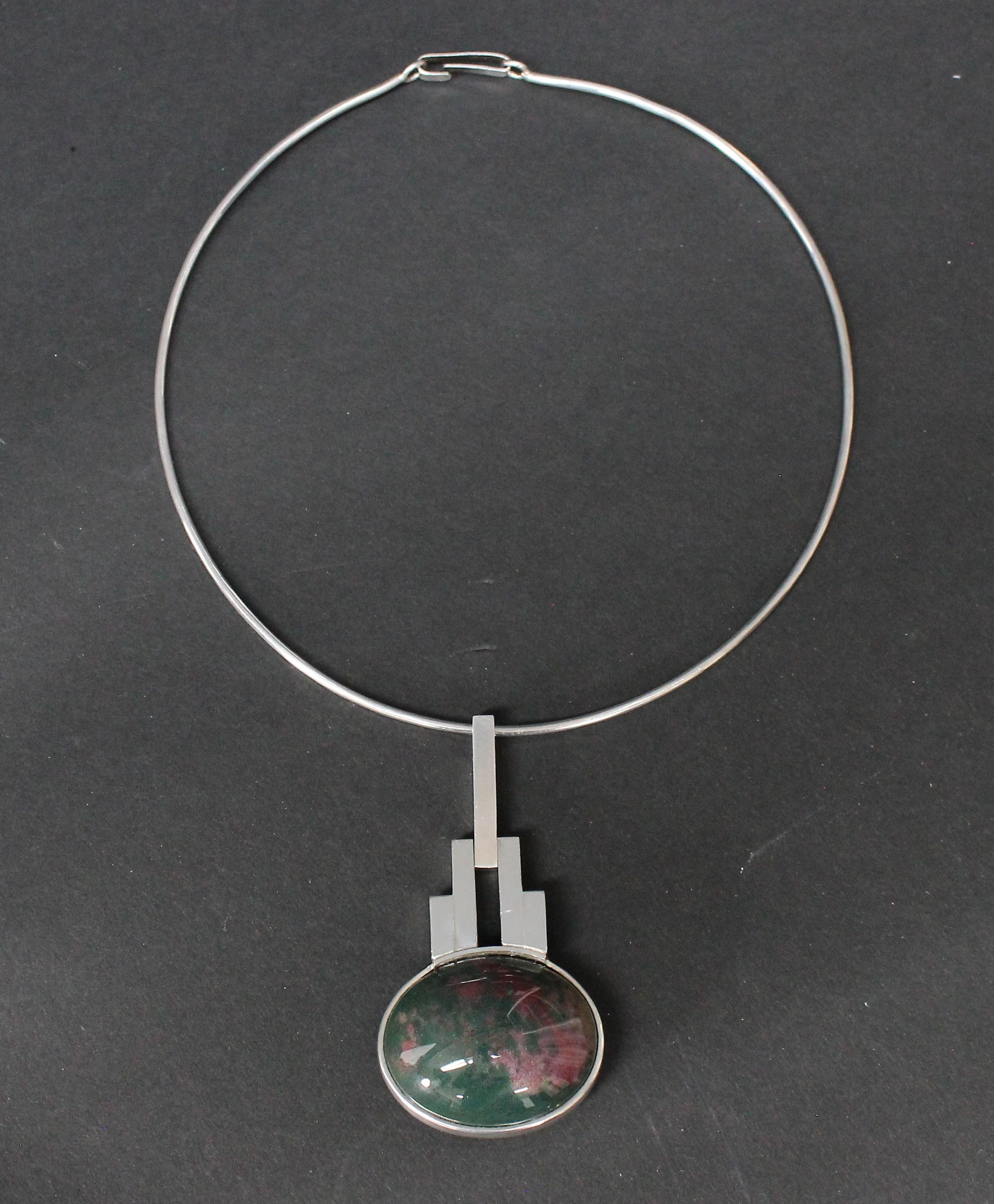 Elon Aronhill Sweden 1967 Sterling Silver with Heliotrope / Bloodstone Pendant 2