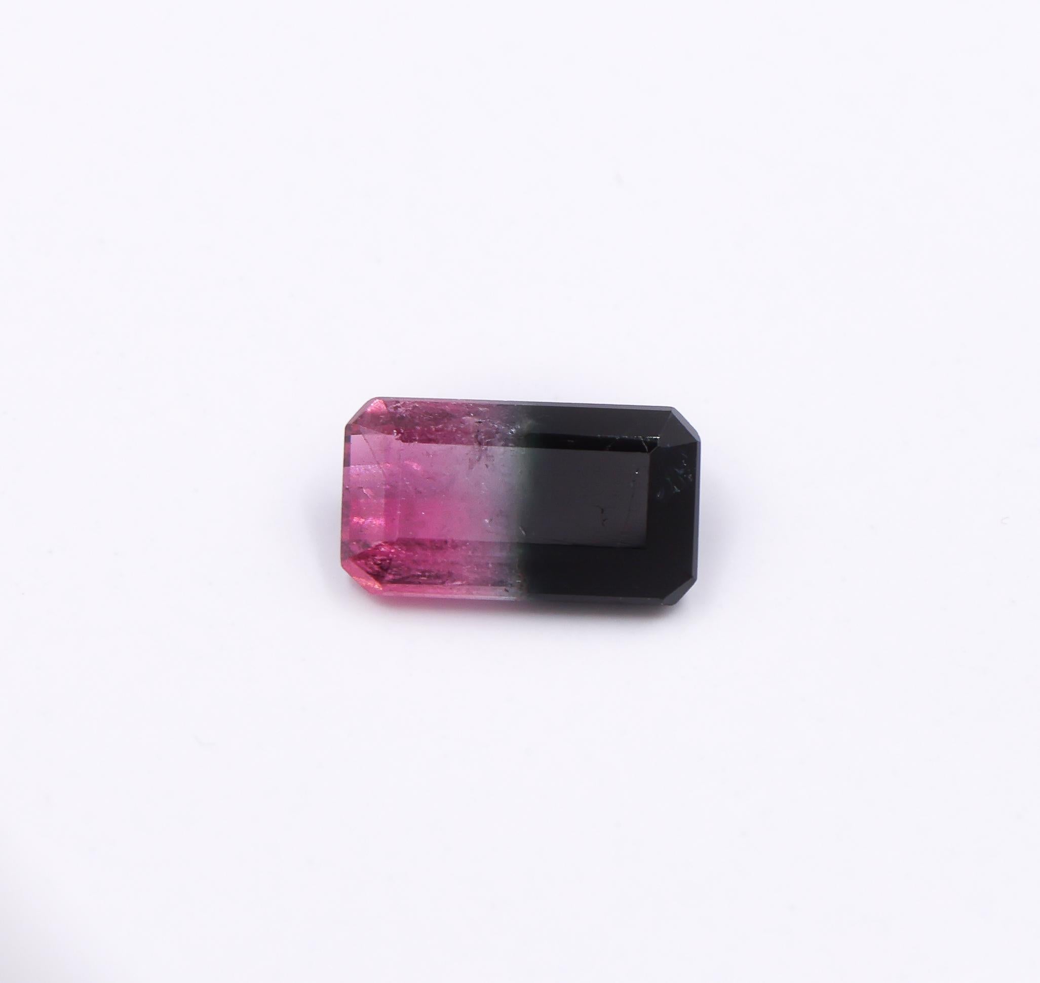 Elongated 1.36 Carat Tri-color Tourmaline Gemstone Pink, White & Green EM 9x5mm In New Condition For Sale In Columbus, OH