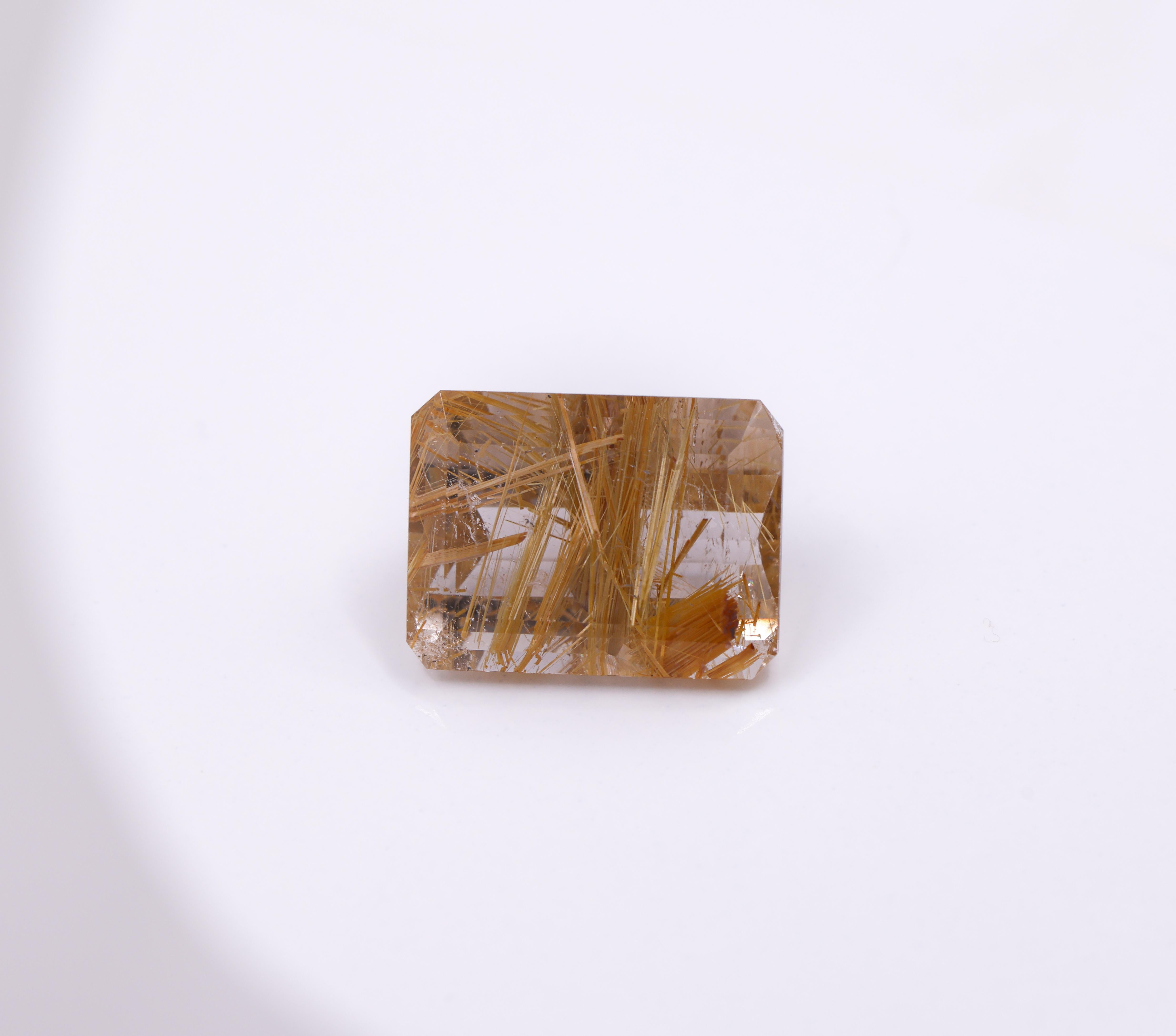 Elongated 15.86 Carat Rutilated Quartz Loose Gemstone  EM 20x15mm In New Condition For Sale In Columbus, OH
