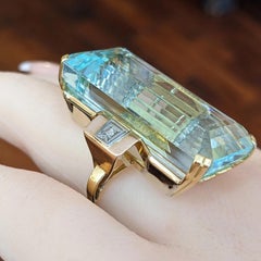 Elongated 66.92ct Aquamarine Retro Cocktail Ring, 18k & 14k Gold