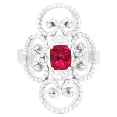 Elongated Antique Vintage Style 1 Carat Ruby and Diamond Ring