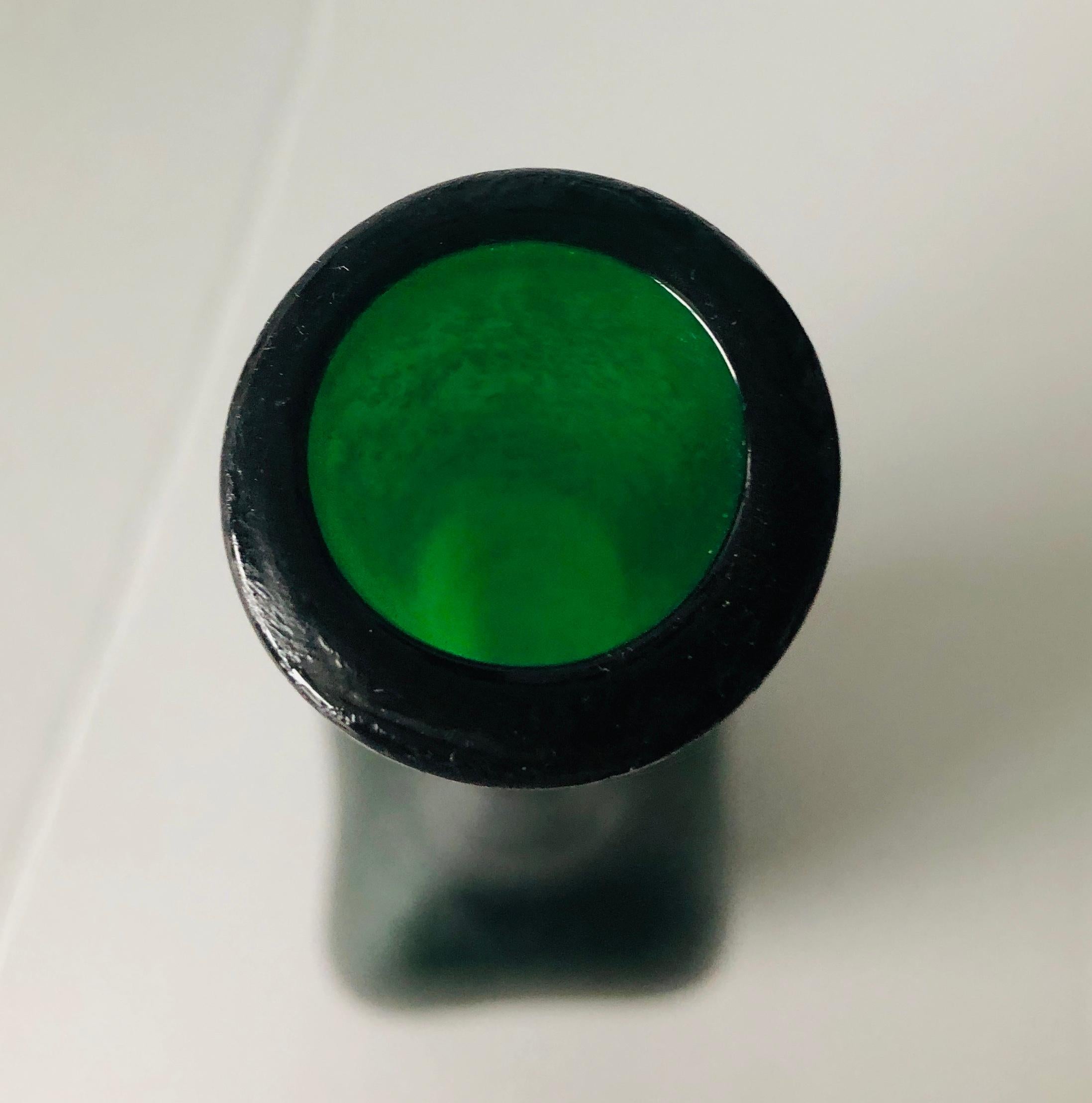 Elongated Bottle Neck Green Corroso Glass Bottle Vase Attributed to Seguso For Sale 2