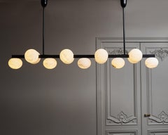 Elongated Brass and Alabaster Chandelier by Glustin Luminaires