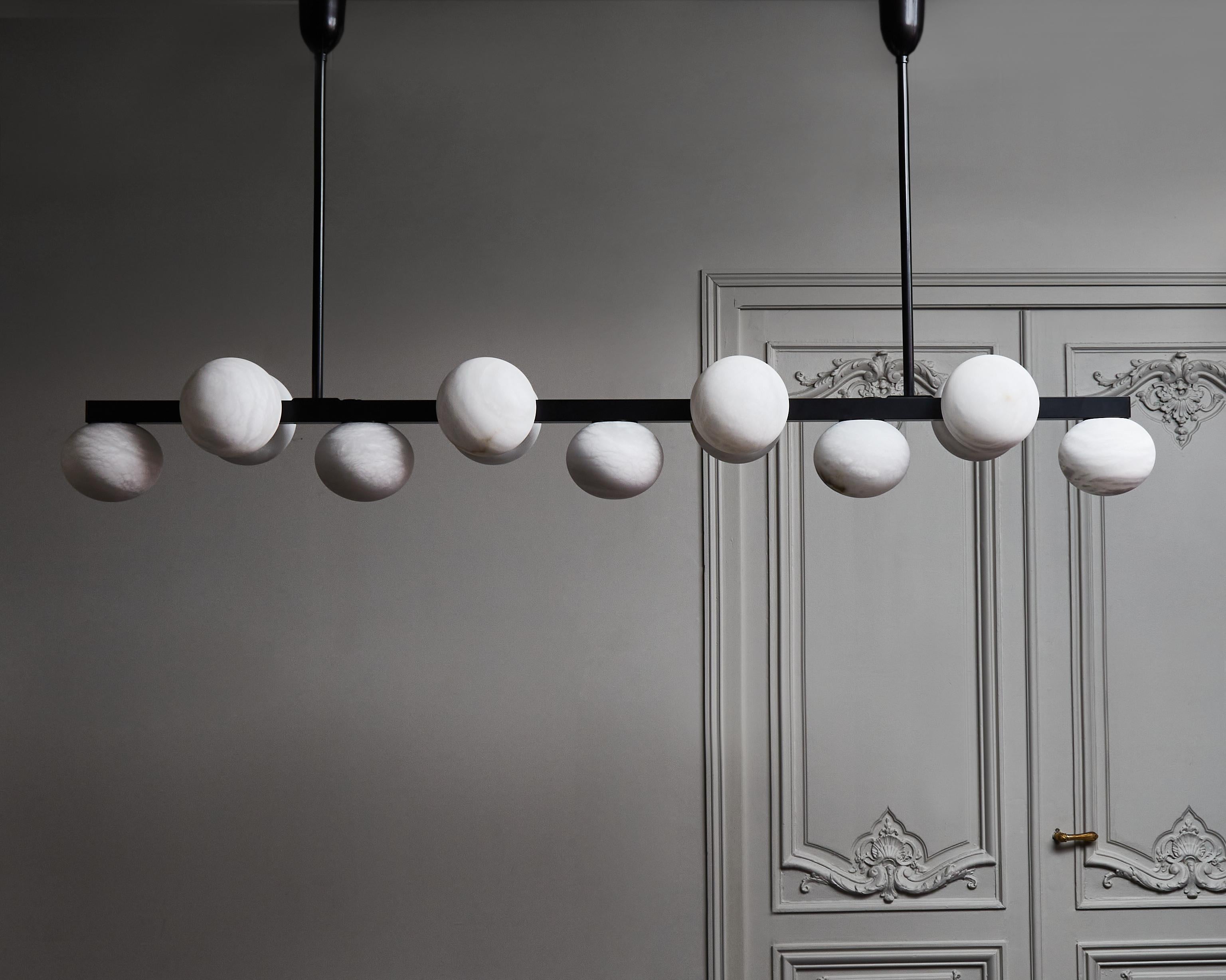 Modern Elongated Brass and Alabaster Chandelier by Glustin Luminaires For Sale