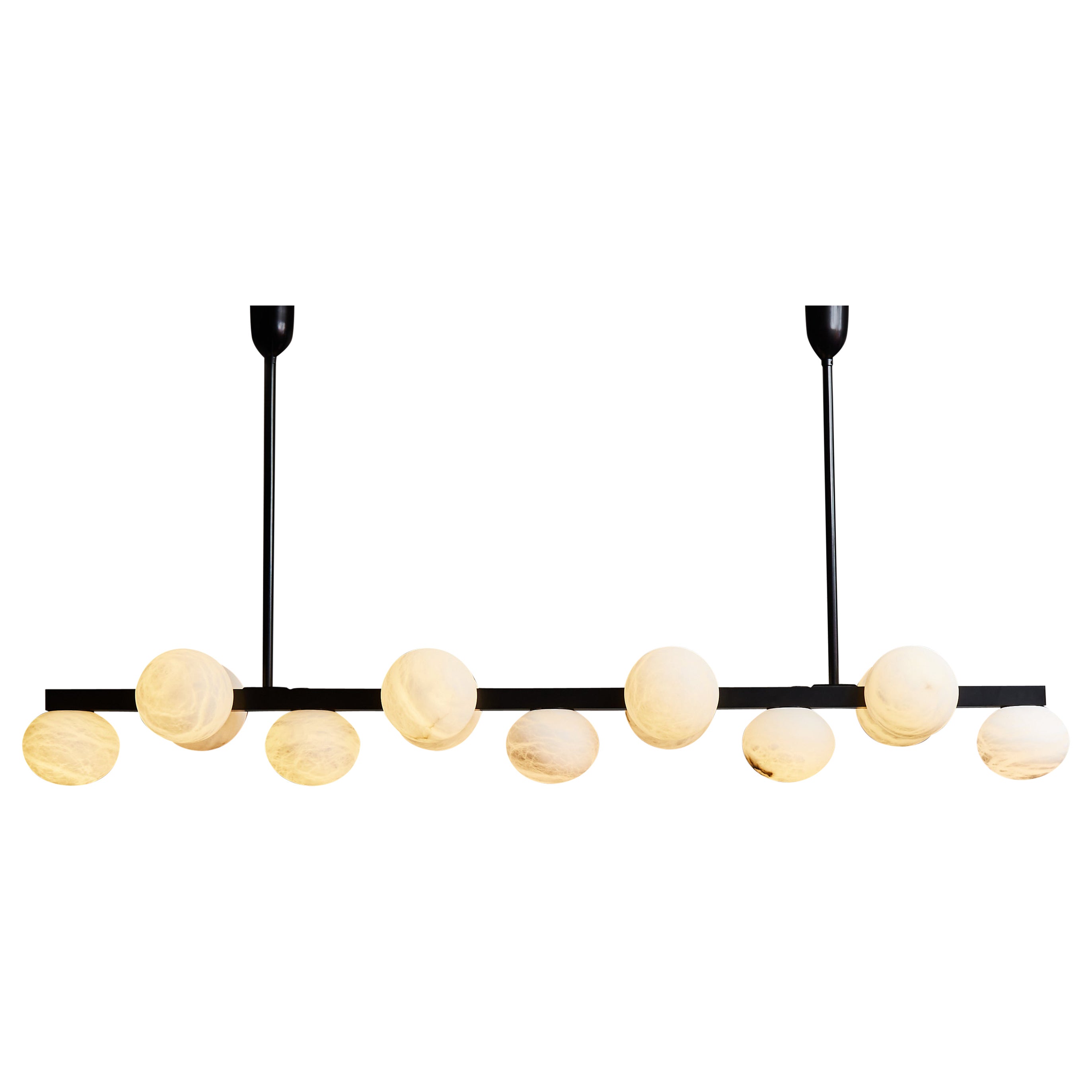 Elongated Brass and Alabaster Chandelier by Glustin Luminaires