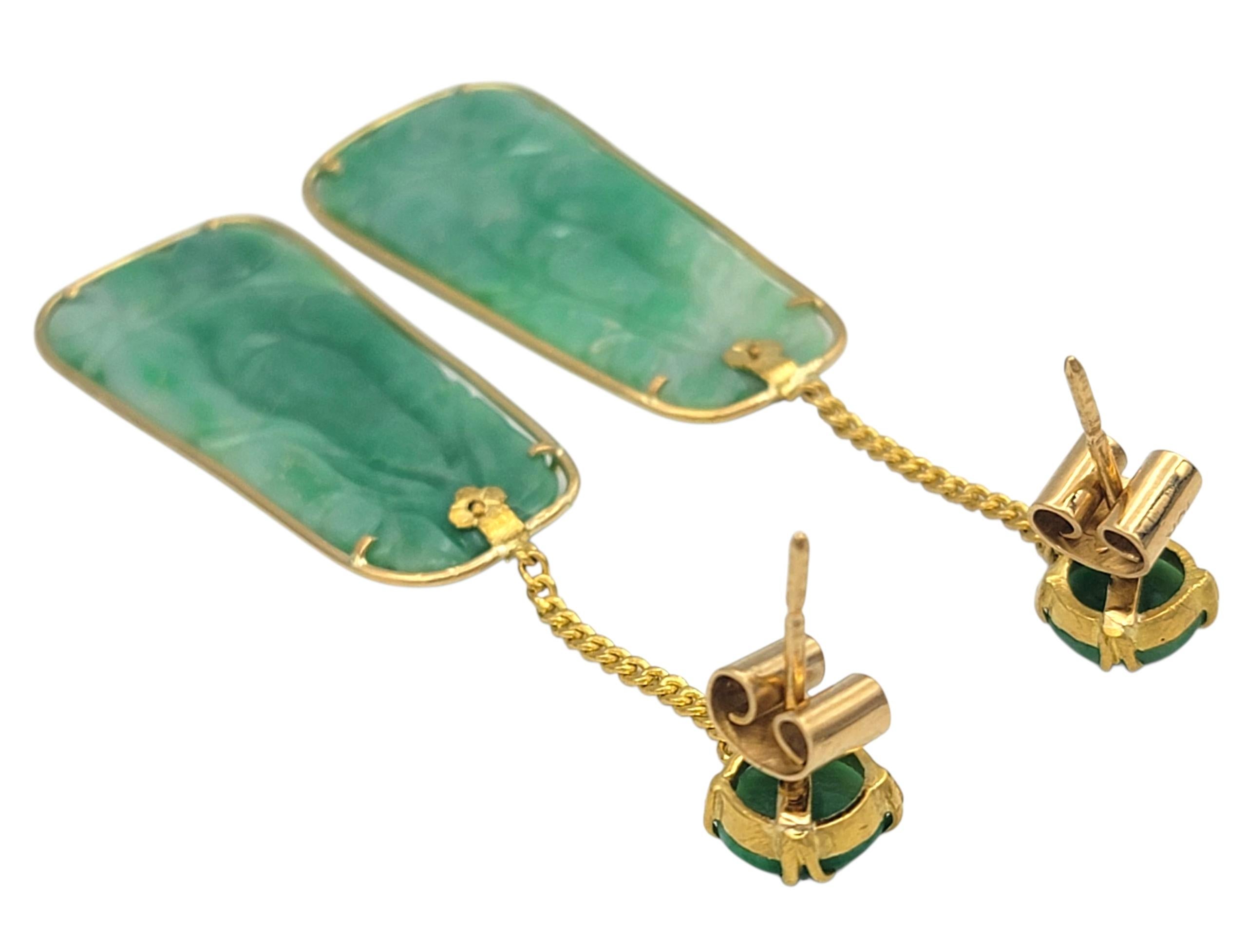 Boucles d'oreilles convertibles pendantes en or jaune 21 carats avec tablettes de jade sculptées Bon état - En vente à Scottsdale, AZ