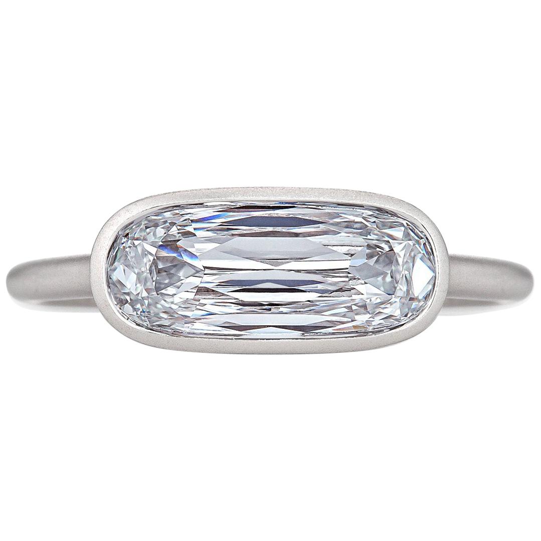 Elongated Cushion Cut 1.75 Carat Diamond Platinum Bezel Set Engagement Ring