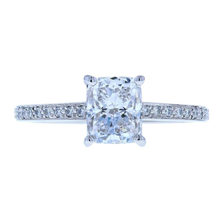 Elongated Cushion Cut Diamond Engagement Ring with Diamond Pave in Platinum