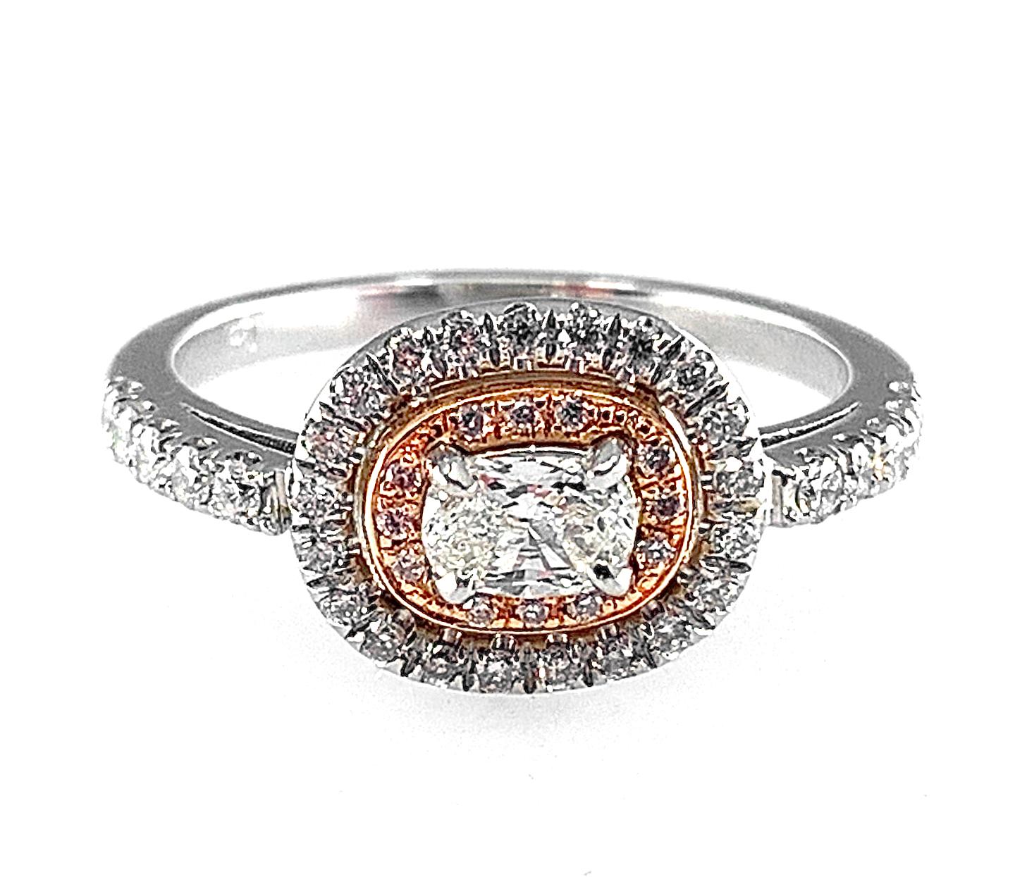 0.52 Carat "Triple Cushion" Diamond Halo Ring in Rose Gold & Platinum