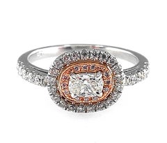 0.52 Carat "Triple Cushion" Diamond Halo Ring in Rose Gold 
Platinum