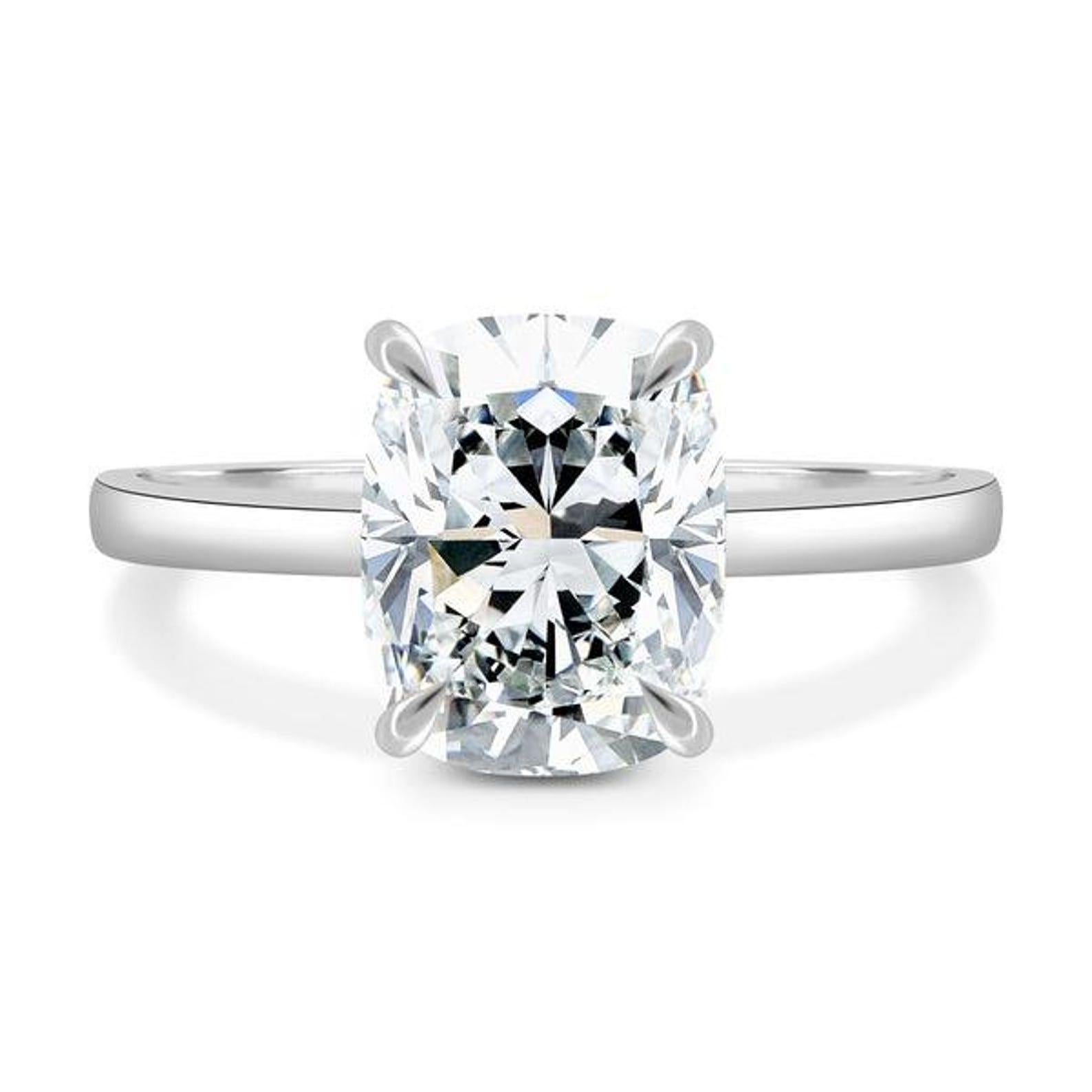 Anillo solitario de moissanita de corte cojín alargado Anillo de compromiso para mujer. 2