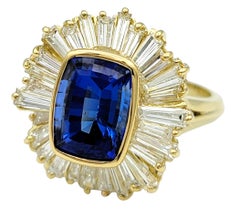 Elongated Cushion Cut Tanzanite & Baguette Diamond Cocktail Ring 18 Karat Gold