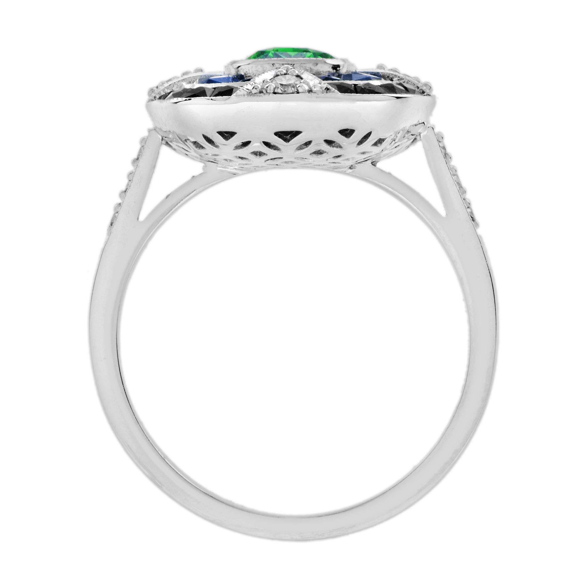 Elongated Cushion Green Tsavorite Sapphire Onyx Diamond Art Deco Style Gold Ring In New Condition For Sale In Oakton, VA