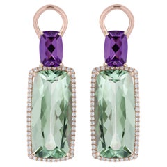 Elongated Cut Mint Quartz and Amethyst Studded Earring in 14Karat Rose Gold
