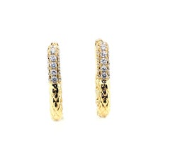 Elongated Diamond Hoop Earrings in 18k Yellow Gold, .71 Carats Total