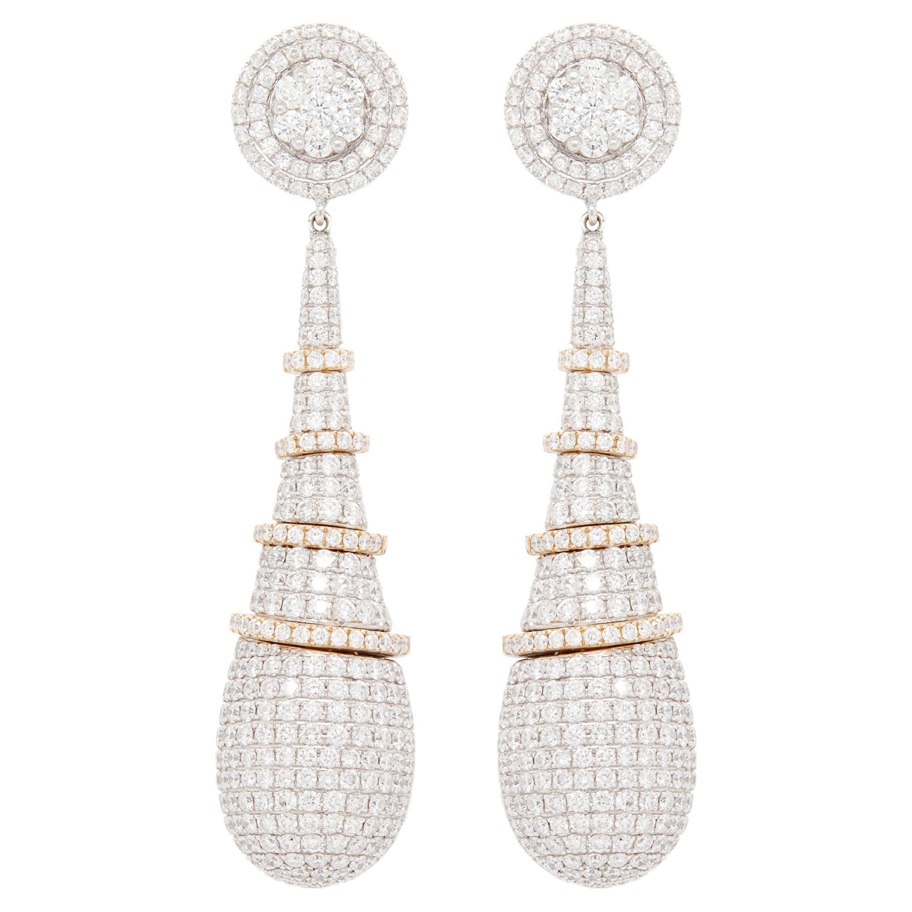 Elongated Diamond Teardrop Earrings in 18 Carat White and Yellow Gold