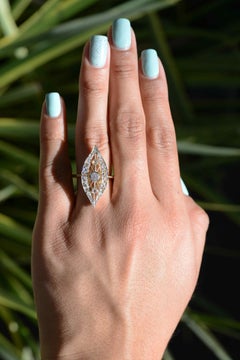Elongated Edwardian Filigree Diamond Navette Ring