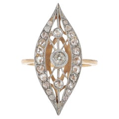 Antique Elongated Edwardian Filigree Diamond Navette Ring