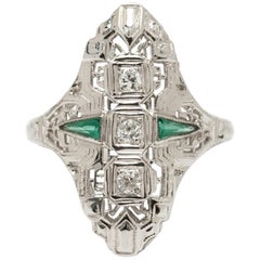Vintage Elongated Edwardian Style Filigree Diamond Cocktail Ring