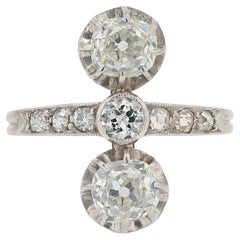 Antique Elongated Edwardian Twin Diamond Three Stone Trilogy Engagement Ring