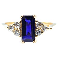 Elongated Emerald-Cut Violet Iolite Ring
