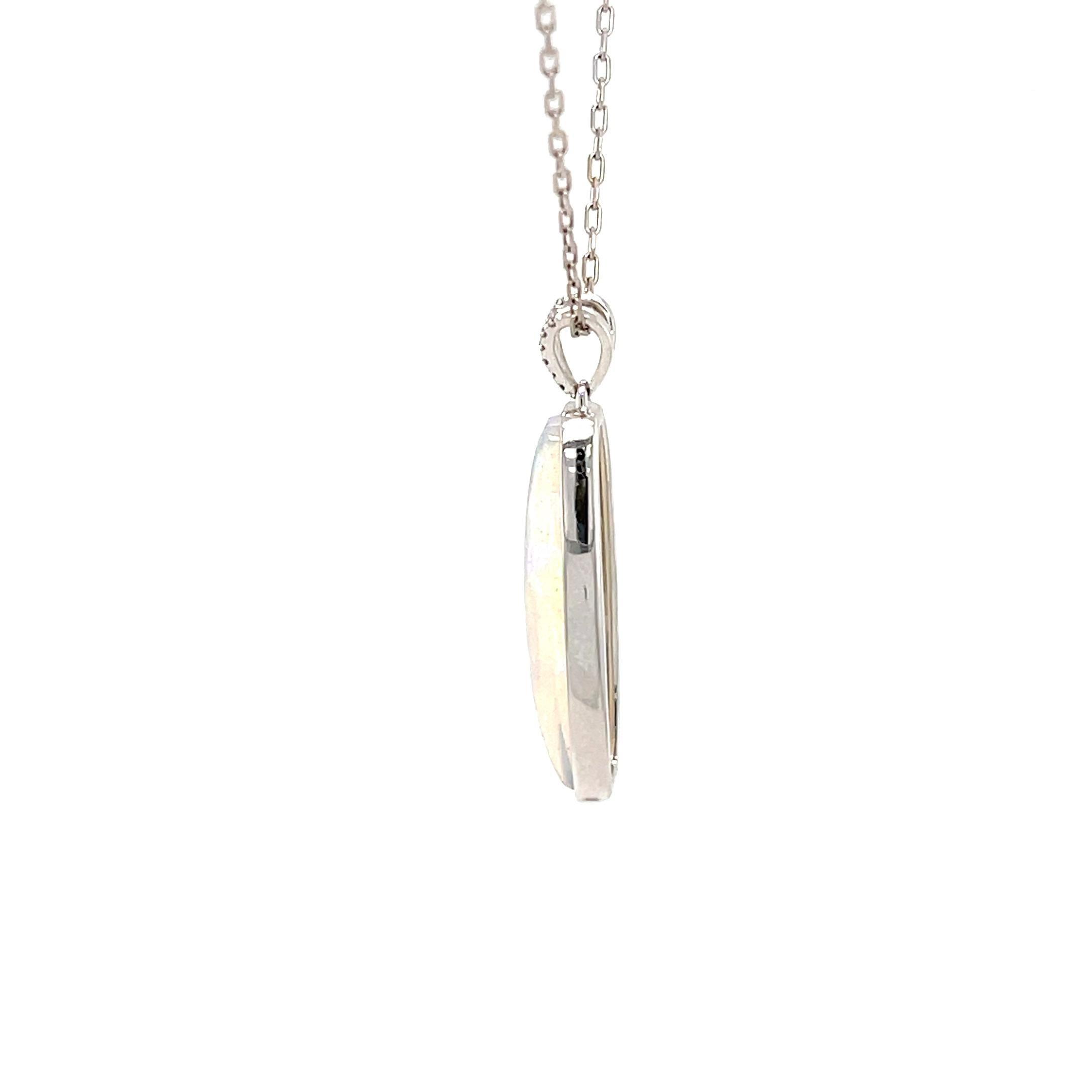 Women's Elongated Ethiopian Opal and Diamond Pendant in 14KW Gold For Sale