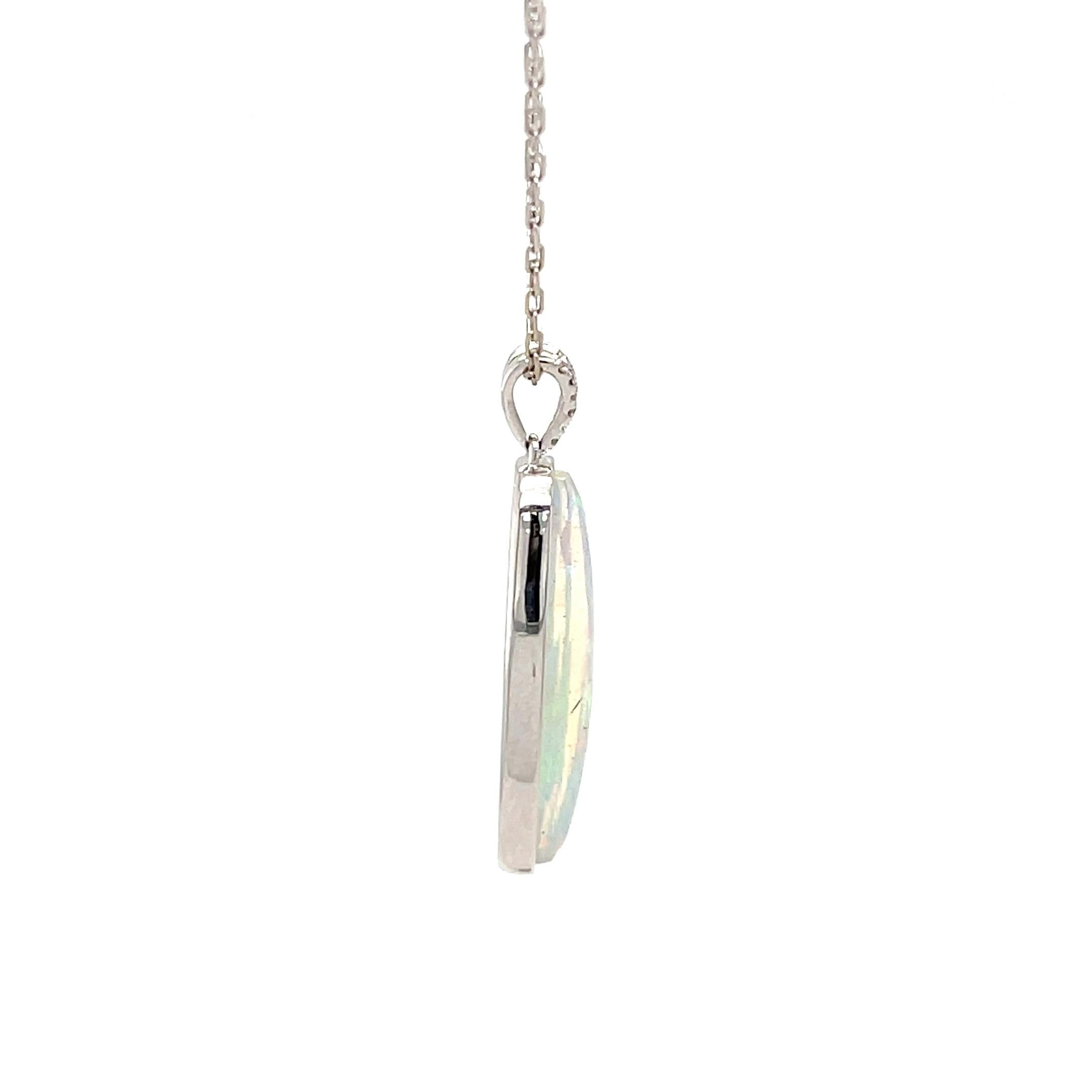 Elongated Ethiopian Opal and Diamond Pendant in 14KW Gold For Sale 1