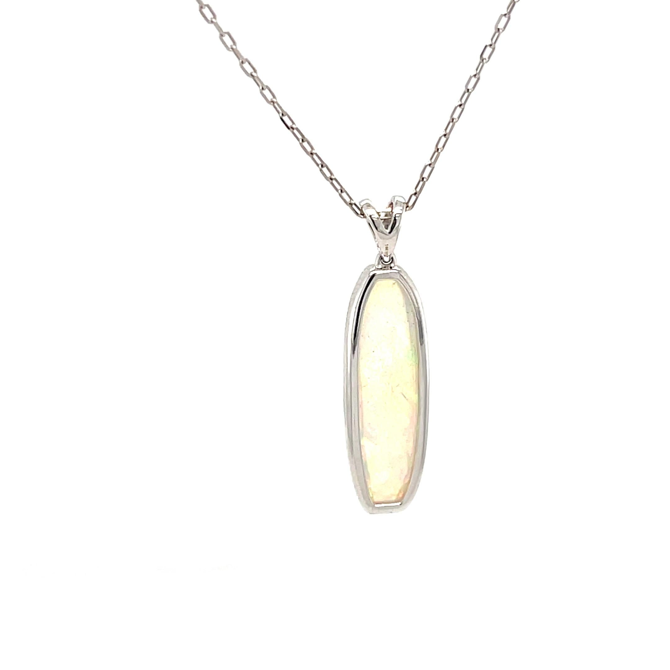 Elongated Ethiopian Opal and Diamond Pendant in 14KW Gold For Sale 2