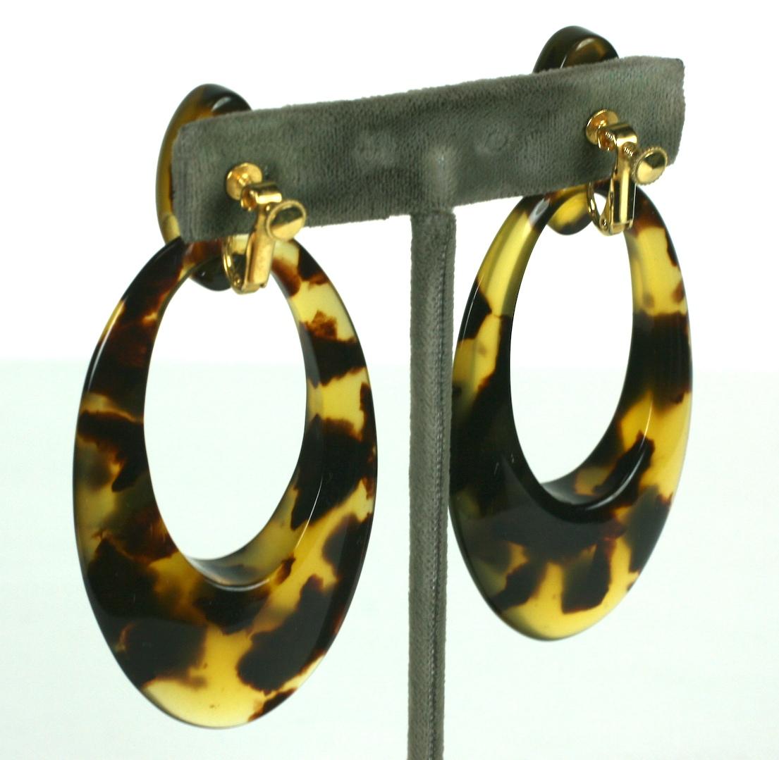 Elegant elongated Faux Tortoiseshell Hoop Earrings with clip back adjustable fittings from the 1990's.  Lightweight and easy to wear.  
Excellent condition. 3