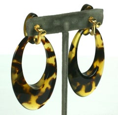 Elongated Faux Tortoiseshell Hoop Earrings