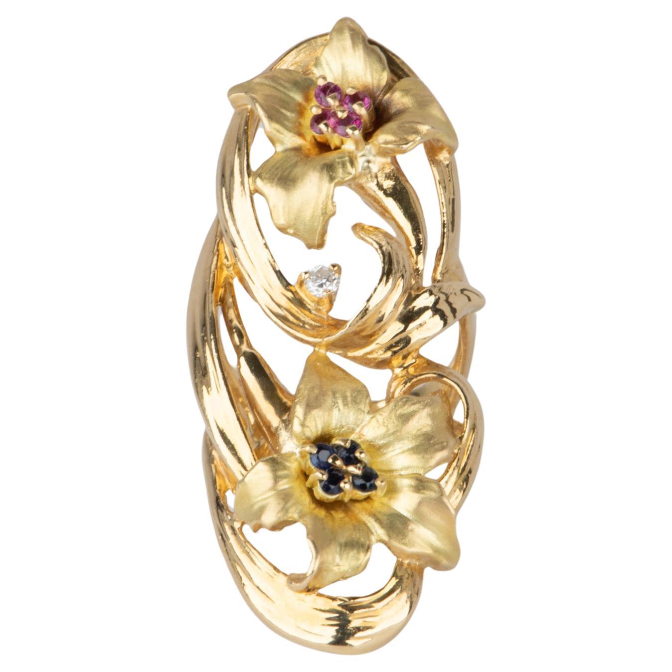 Elongated Floral Design Statement Ring 18K Gold 15.9g V1104 For Sale