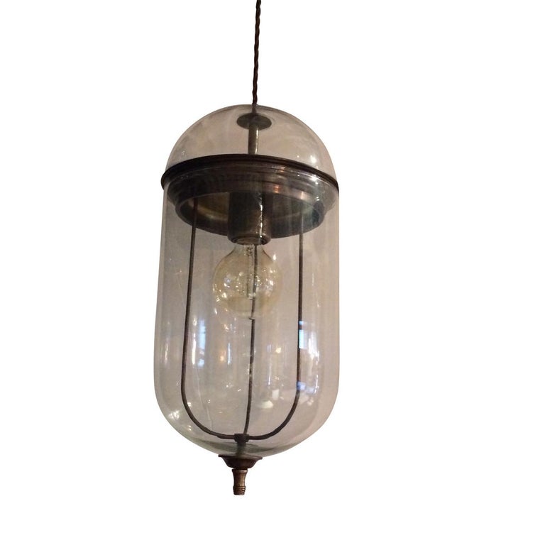 Pair Of Elongated Glass And Bronze Pendant Lights Italy Contemporary