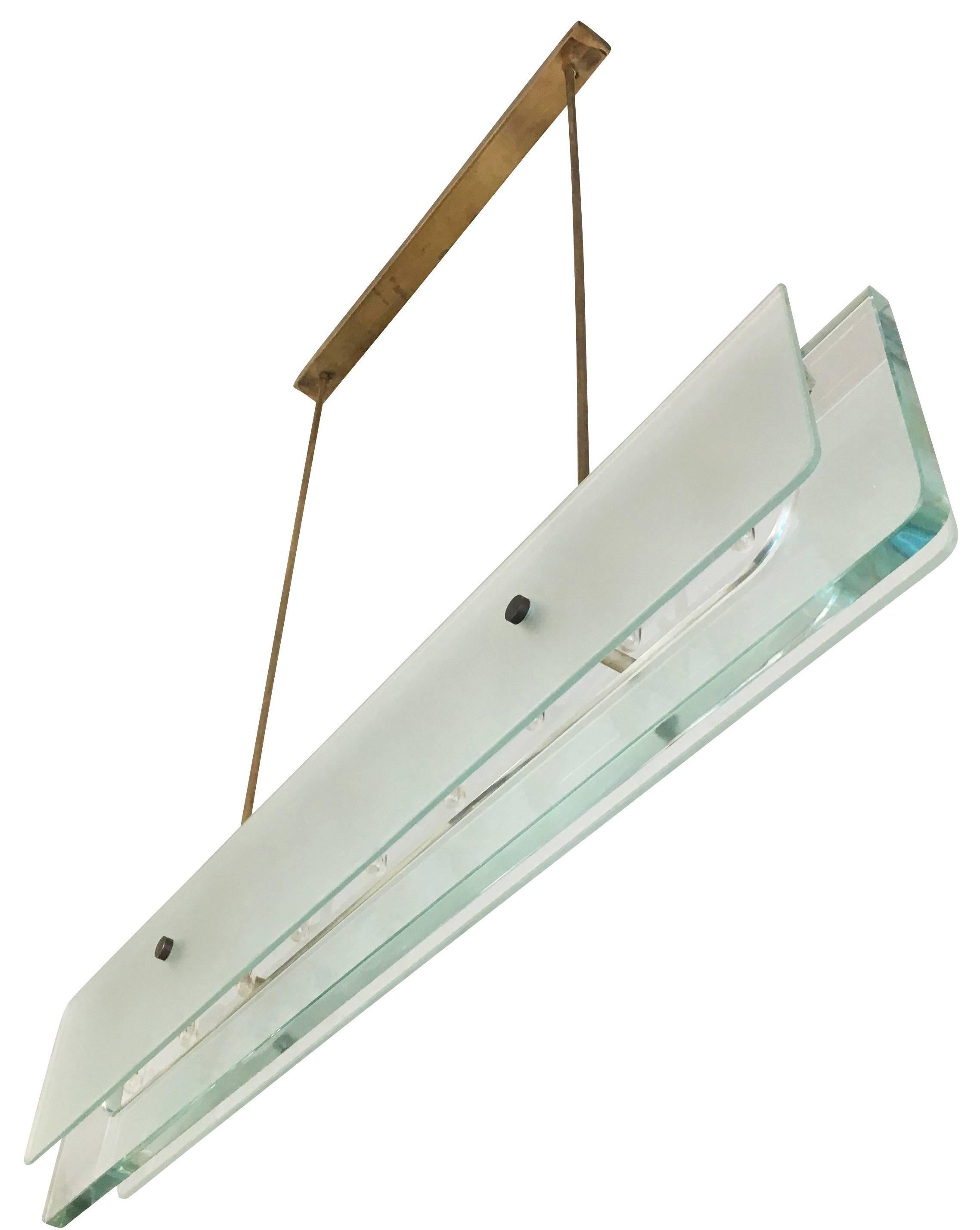 20th Century Elongated Glass Chandelier Attributed to Fontana Arte
