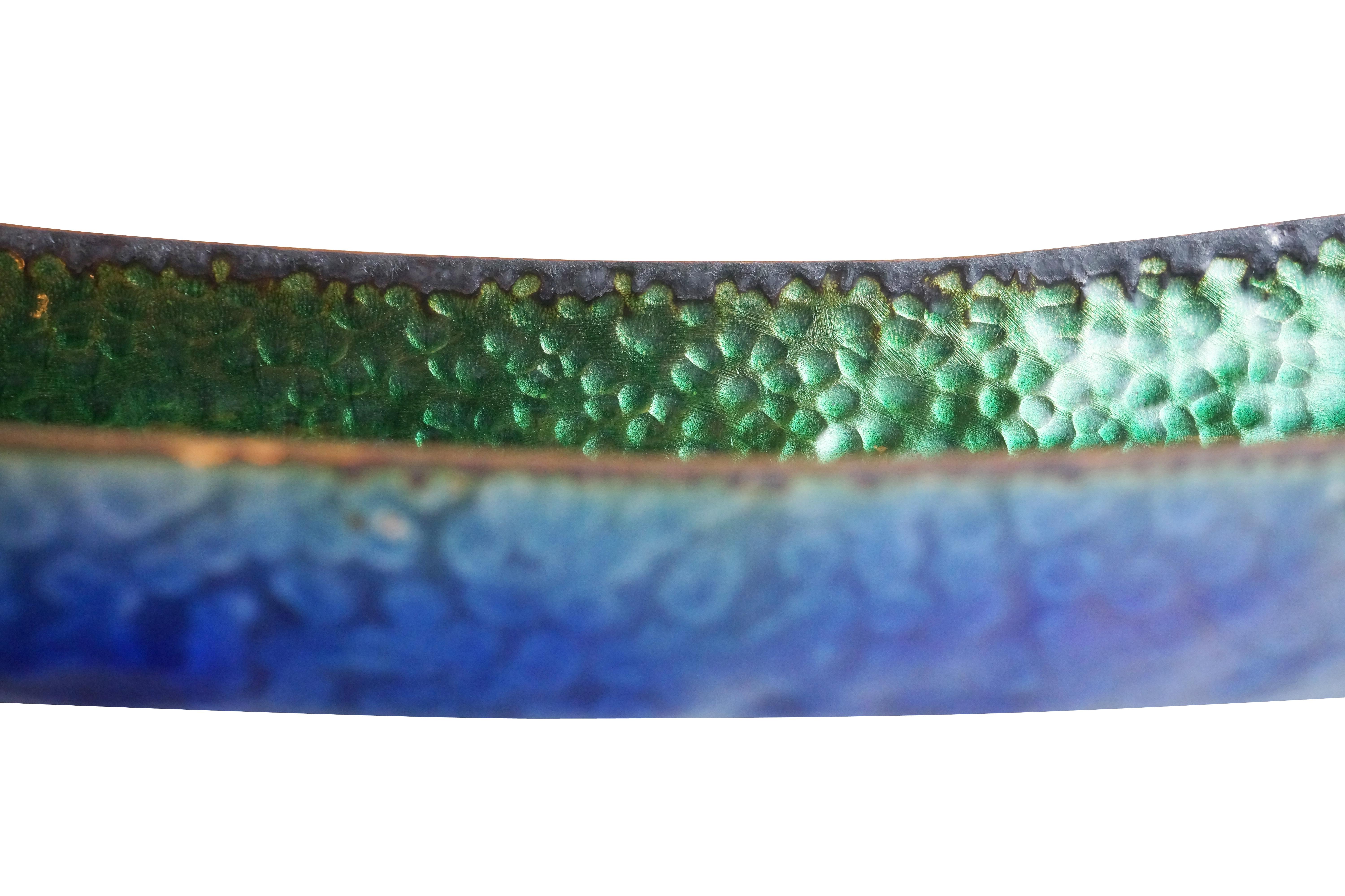 Contemporary Elongated Green and Blue Enamel Dish For Sale