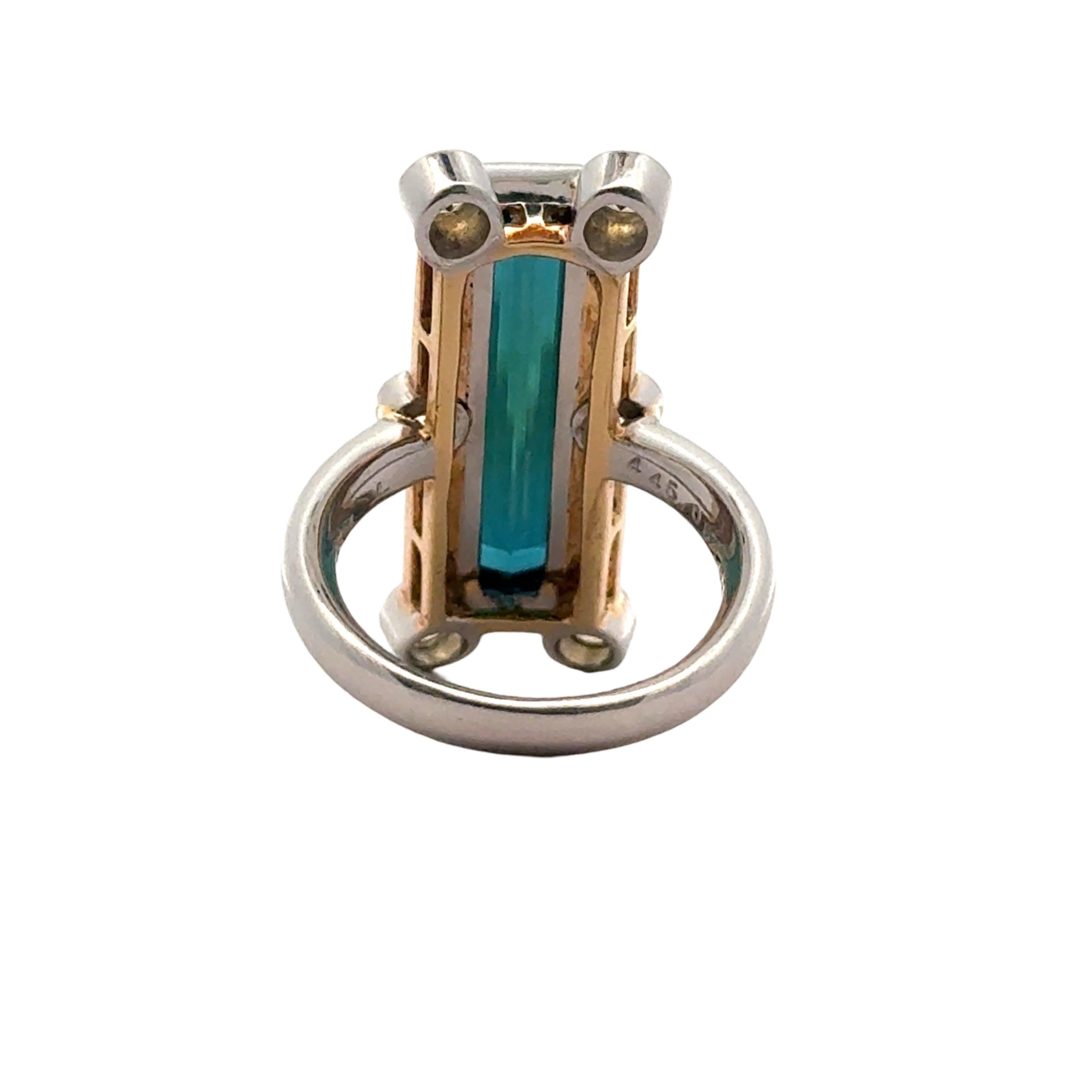 Tourmaline verte allongée, diamant et citrine Platine/or jaune 18 carats Bon état - En vente à Derby, NY
