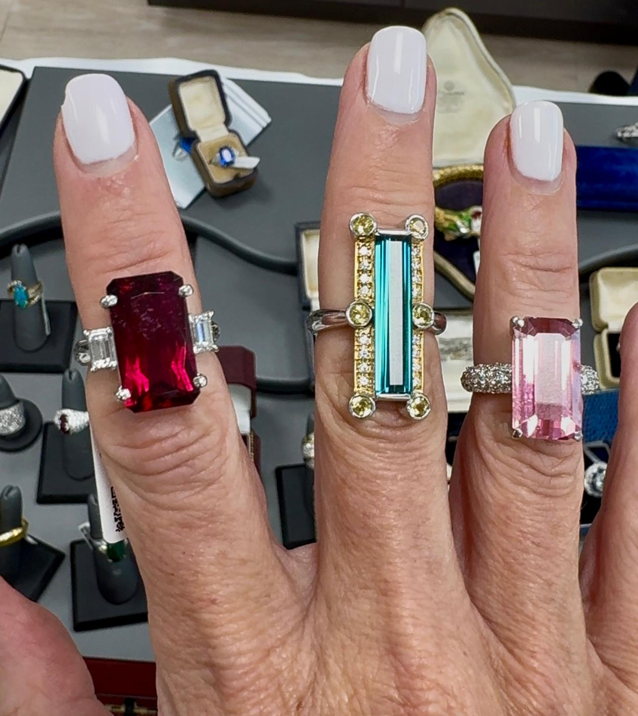 Tourmaline verte allongée, diamant et citrine Platine/or jaune 18 carats en vente 2