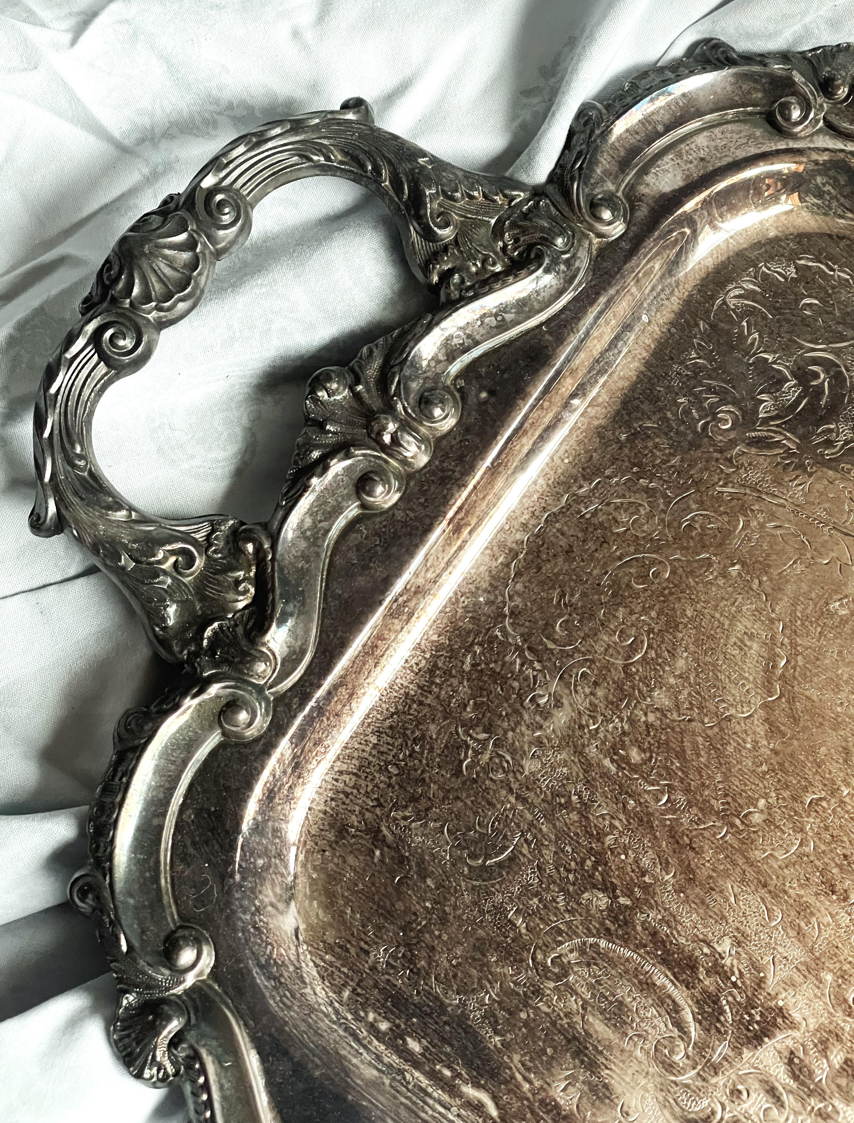 American Elongated Handled Footed Serving Bar Tray EPCA Bristol Silverplate by Poole 132