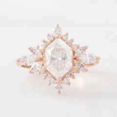 Elongated Hexagon Moissanite Celestial Star Engagement Ring 14k Rose Gold Nora