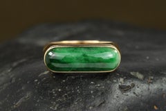 Elongated Jadeite Horizontal Signet Style Ring in 14K Gold