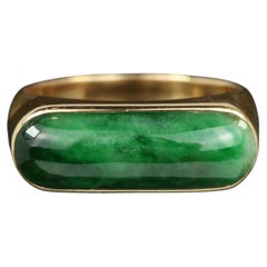 Elongated Jadeite Horizontal Signet Style Ring in 14K Gold