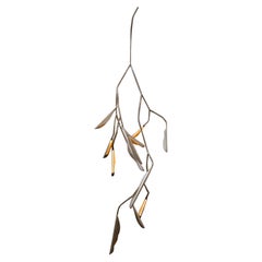 Elongated Leaf-Like Branching Shape Contemporary Brass Pendant by Morghen Studio