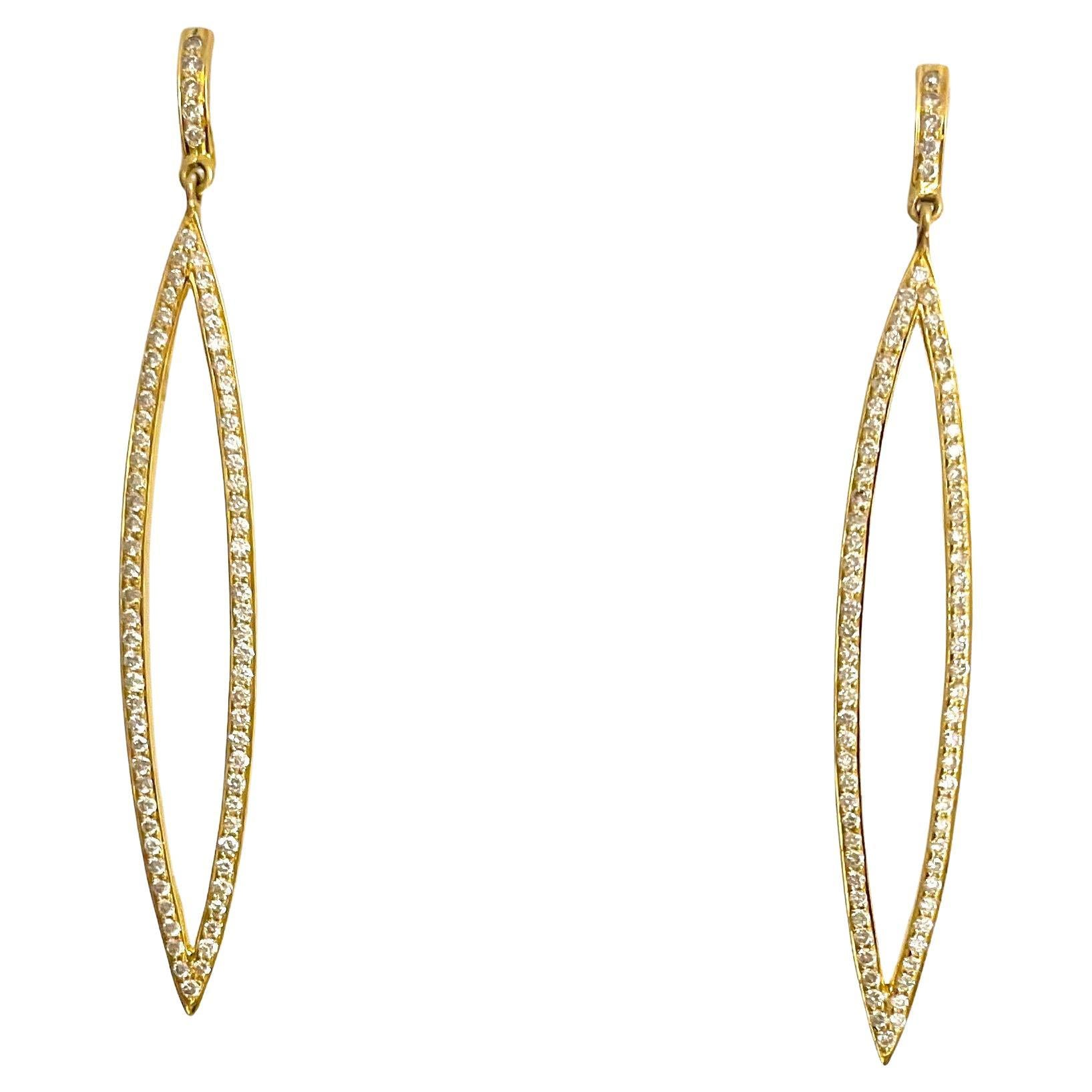 Elongated Marquise Shape 18k Yellow Gold and Pave Diamonds Paradizia Earrings For Sale 4