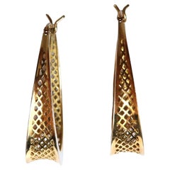 Elongated Mesh Lever Clip Hoop Earrings 14kt Gold