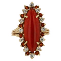 Retro Elongated Mid Century Carnelian Diamond Citrine Cocktail Ring