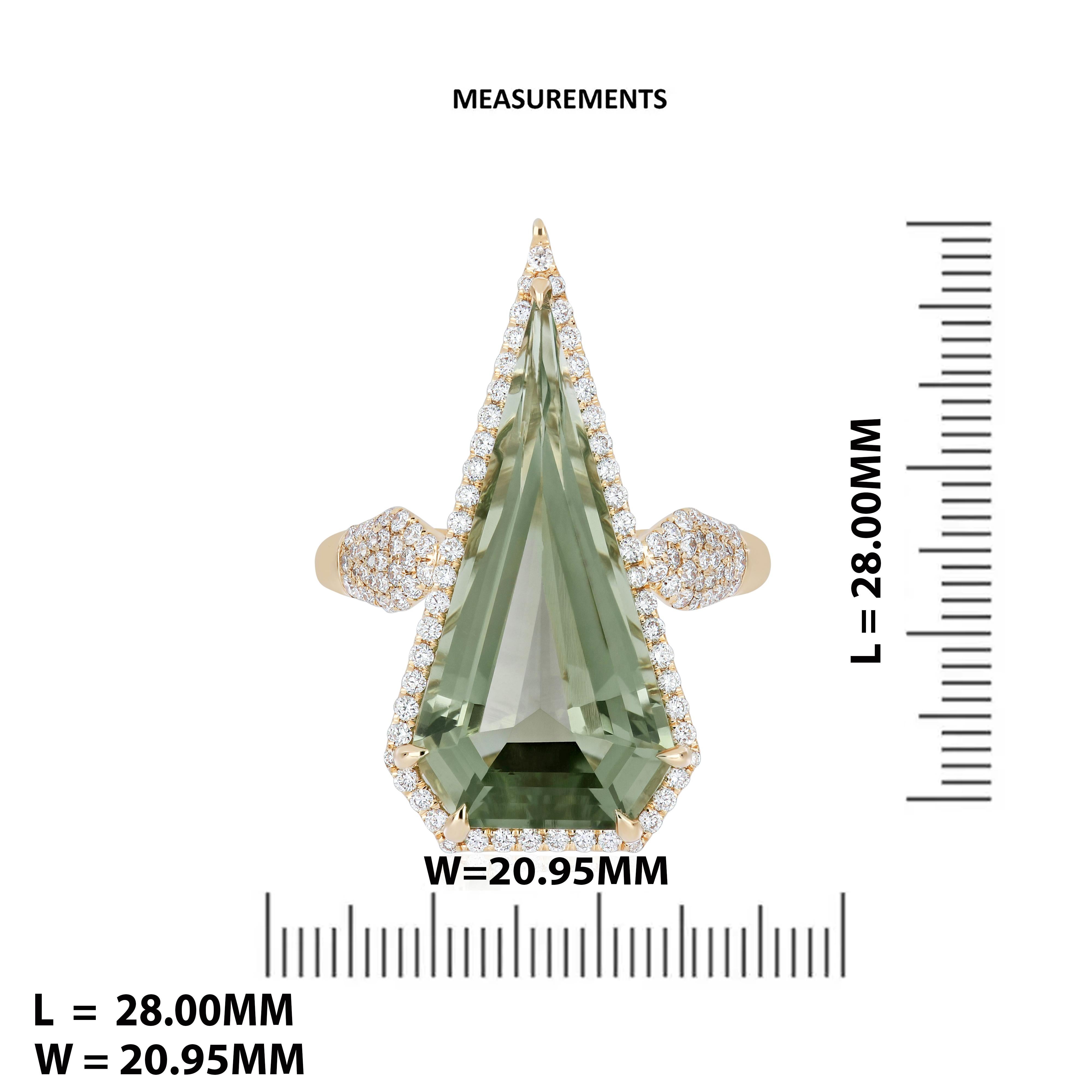 For Sale:  Elongated Mint Quartz and Diamond Ring in 14k Yellow Gold Hand-Craft Ring 6