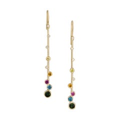 Orecchini a costellazione con gemme multicolori allungate in oro 14k e diamanti