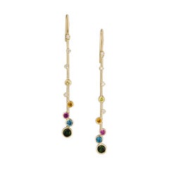 Boucles d'oreilles constellation allongées en or 14 carats avec diamants et pierres précieuses multicolores