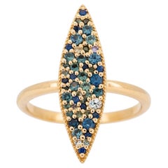 Anillo Navette Alargado con Zafiro Color Ombre y Diamante Oro 14K R6707